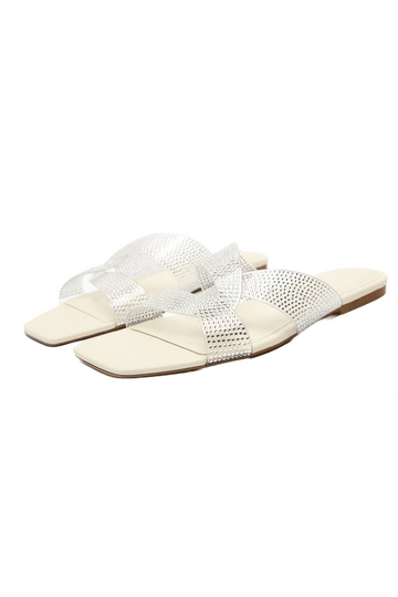 FLAT VINYL SANDALS WITH RHINESTONES